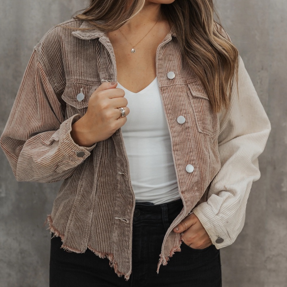 POL Corduroy Color Block Jacket